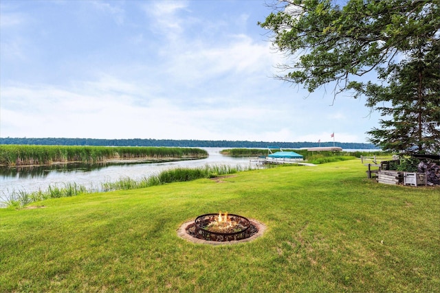 11959 Northgate Ln, Fifty Lakes, MN 56442 - view of grassy yard featuring a water view and a fire pit
