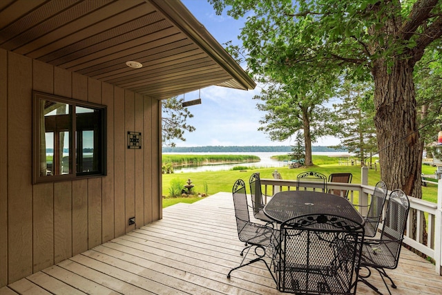 11959 Northgate Ln, Fifty Lakes, MN 56442 - deck with a water view, outdoor dining space, and a yard