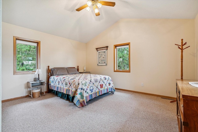 11959 Northgate Ln, Fifty Lakes, MN 56442 - bedroom with multiple windows, vaulted ceiling, carpet, and a ceiling fan