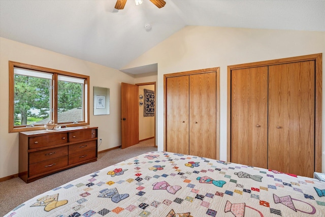 11959 Northgate Ln, Fifty Lakes, MN 56442 - bedroom featuring vaulted ceiling, carpet, two closets, and a ceiling fan