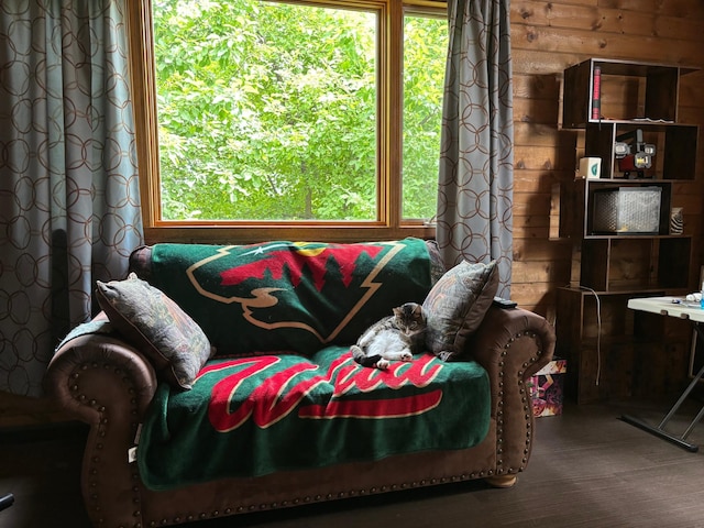 40149 181st St, Mickinock Twp, MN 56761 - sitting room with healthy amount of natural light, wood finished floors, and wooden walls
