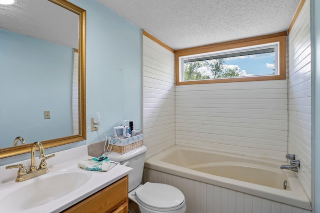 17053 490th St, Shamrock Twp, MN 55760 - bathroom featuring a textured ceiling, vanity, and  shower combination
