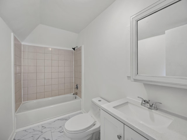 587 Elfelt St, Saint Paul, MN 55103 - full bathroom featuring vanity, marble look tiles, and shower / bath combination