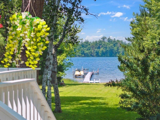 26713 Pelican Beach Rd, Lake Edward Twp, MN 56465 - dock area featuring a water view and a yard