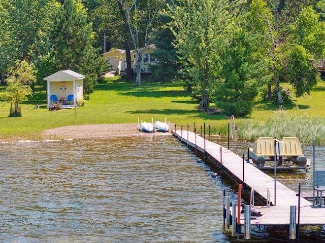 26713 Pelican Beach Rd, Lake Edward Twp, MN 56465 - dock featuring a yard and a water view