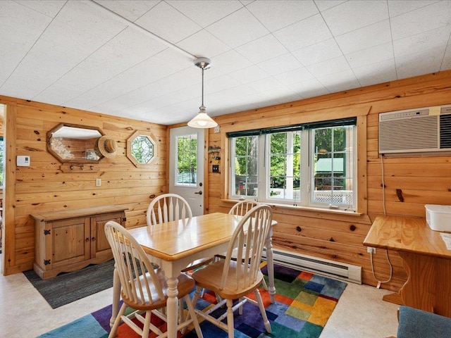 26713 Pelican Beach Rd, Lake Edward Twp, MN 56465 - dining room with wood walls and a wall unit AC