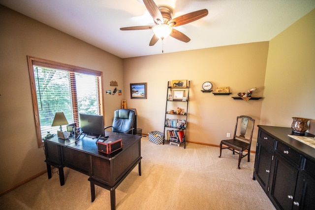 1322 Frontier Rd SE, Salem Twp, MN 55920 - home office with a ceiling fan and light colored carpet