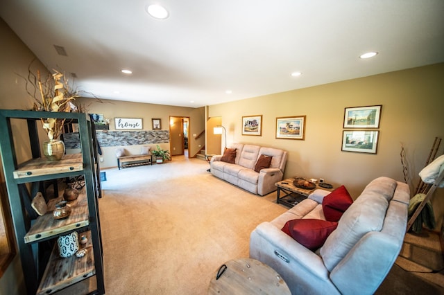 1322 Frontier Rd SE, Salem Twp, MN 55920 - carpeted living room with stairs and recessed lighting