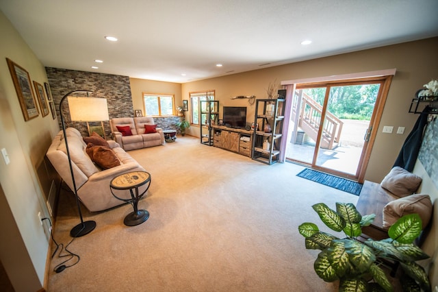 1322 Frontier Rd SE, Salem Twp, MN 55920 - living room featuring carpet floors, recessed lighting, and plenty of natural light