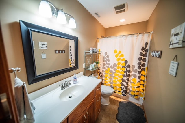 1322 Frontier Rd SE, Salem Twp, MN 55920 - bathroom with vanity, curtained shower, and tile patterned flooring