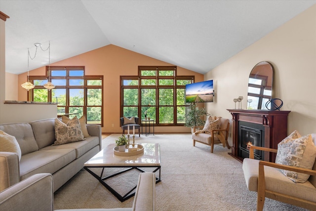 6961 Meadow Ct, Centerville, MN 55038 - carpeted living room with a glass covered fireplace and high vaulted ceiling