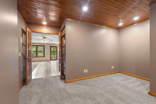 6961 Meadow Ct, Centerville, MN 55038 - carpeted empty room featuring wood ceiling, recessed lighting, crown molding, and ceiling fan