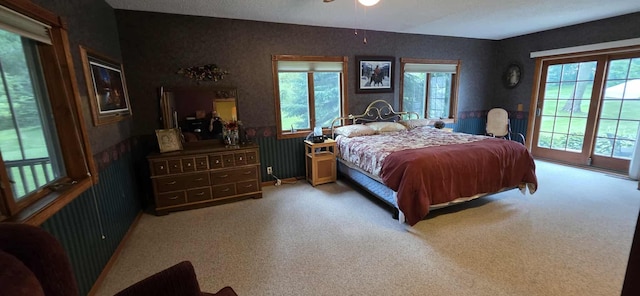 2473 Marshall St, Albert Lea, MN 56007 - bedroom with access to outside, light colored carpet, and wallpapered walls