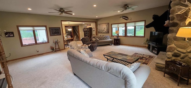 2473 Marshall St, Albert Lea, MN 56007 - carpeted living area featuring a ceiling fan, recessed lighting, and stairway