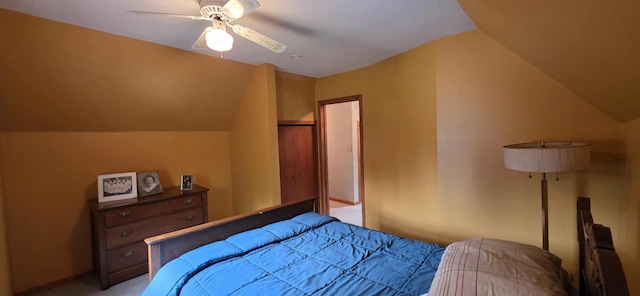 2473 Marshall St, Albert Lea, MN 56007 - carpeted bedroom with vaulted ceiling and ceiling fan