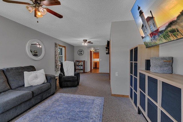 216 1st St SW, Melrose, MN 56352 - living room with a ceiling fan, carpet floors, and a textured ceiling