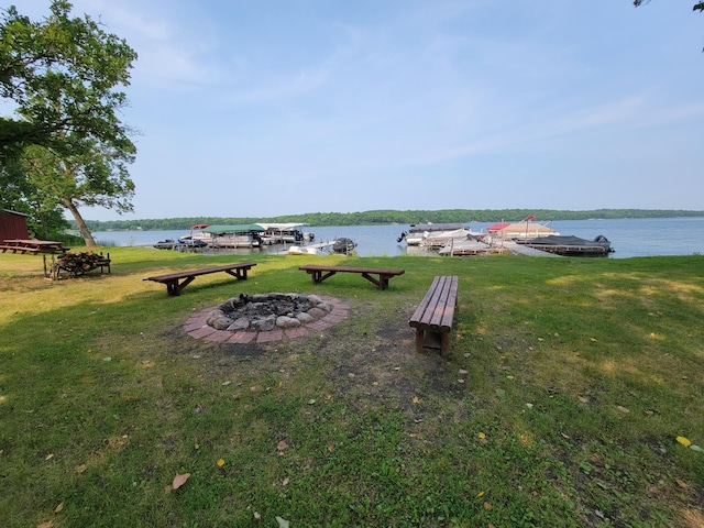 29501 Maplewood Rd Longshore, Unit Longshore, Callaway, MN 56521 - view of grassy yard with a fire pit and a water view