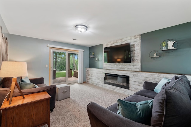 818 Myrtle St, Buffalo, MN 55313 - living area featuring a stone fireplace and carpet