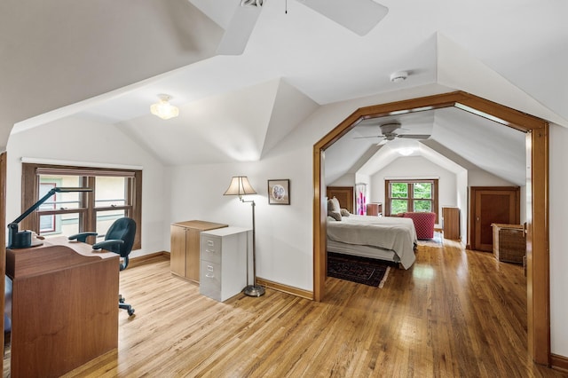 5043 Nokomis Ave, Minneapolis, MN 55417 - bedroom featuring lofted ceiling, light wood-style floors, and a ceiling fan