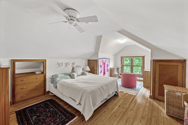 5043 Nokomis Ave, Minneapolis, MN 55417 - bedroom with light wood finished floors, lofted ceiling, and ceiling fan