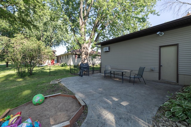 1478 Walnut St, Prescott, WI 54021 - fenced backyard with a grill, an AC wall unit, and a patio area