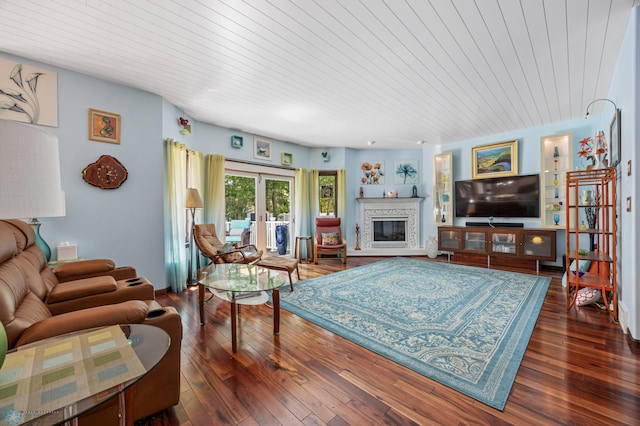 525 20 1/2 Ave E, West Fargo, ND 58078 - living room featuring french doors, wood ceiling, hardwood / wood-style floors, and a glass covered fireplace