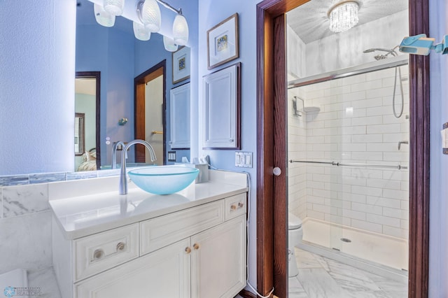 525 20 1/2 Ave E, West Fargo, ND 58078 - full bath with a shower stall, vanity, and marble look tiles