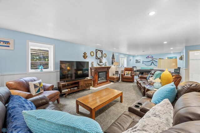 525 20 1/2 Ave E, West Fargo, ND 58078 - carpeted living area featuring a wainscoted wall, recessed lighting, and billiards table