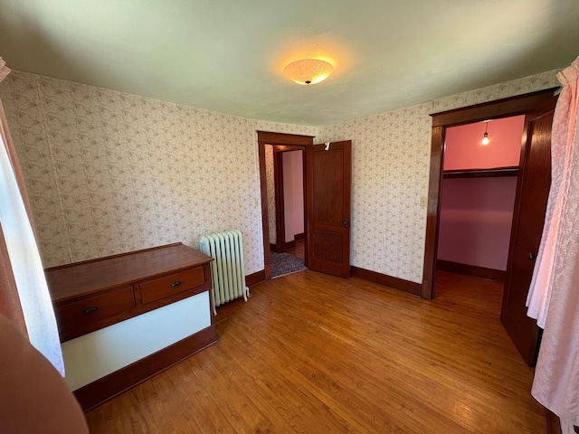201 3rd St SE, Renville, MN 56284 - unfurnished bedroom featuring radiator and wood finished floors