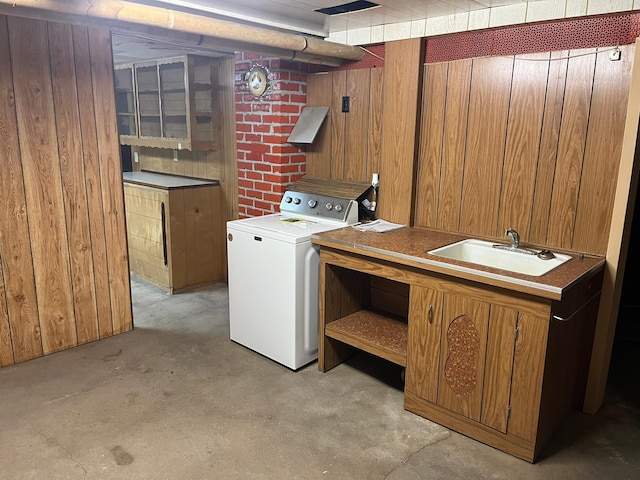 201 3rd St SE, Renville, MN 56284 - laundry area with washer / dryer and wood walls