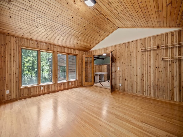 20980 Parkfield Ave, Spring Lake Twp, MN 55352 - unfurnished living room with wood walls, vaulted ceiling, wood finished floors, and wood ceiling