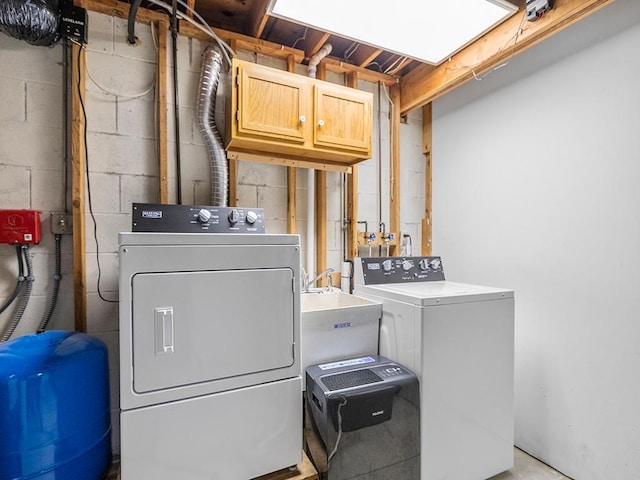 20980 Parkfield Ave, Spring Lake Twp, MN 55352 - laundry area featuring washing machine and clothes dryer and cabinet space