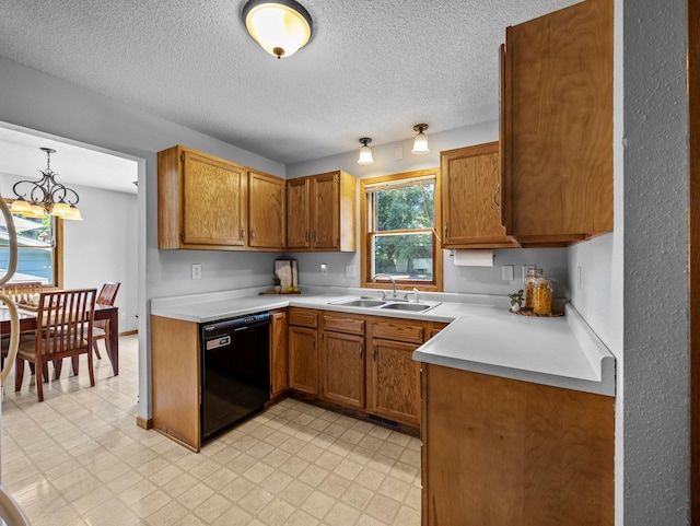 724 2nd Ave S, Buffalo, MN 55313 - kitchen featuring dishwasher, brown cabinets, light countertops, light flooring, and a textured ceiling