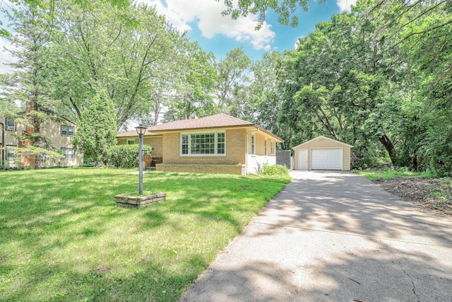 1970 Maryknoll Ave, Maplewood, MN 55109 - view of front facade featuring an outdoor structure, brick siding, a front lawn, and a garage