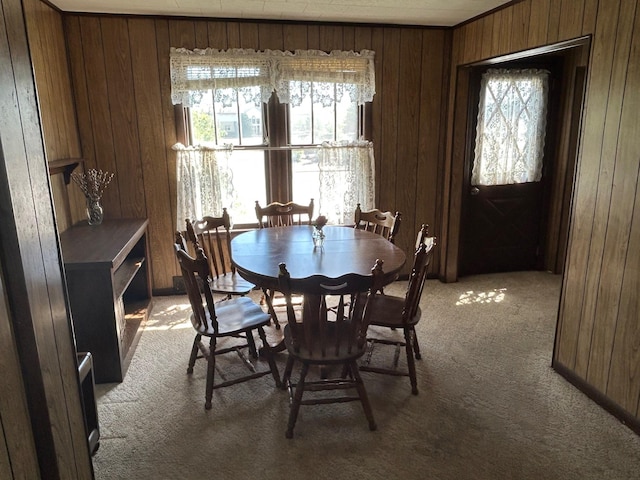 823 5th St, Grand Rapids, MN 55744 - dining room with carpet floors, wood walls, and healthy amount of natural light