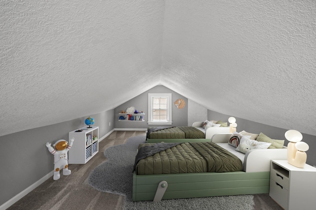 4301 Columbus Ave, Minneapolis, MN 55407 - bedroom with a textured ceiling, vaulted ceiling, and carpet flooring