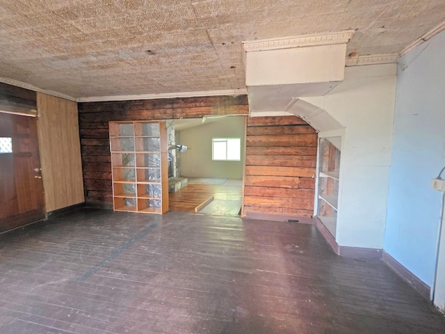 2001 Shilhon Rd, Duluth, MN 55804 - unfurnished living room featuring wood walls and wood-type flooring
