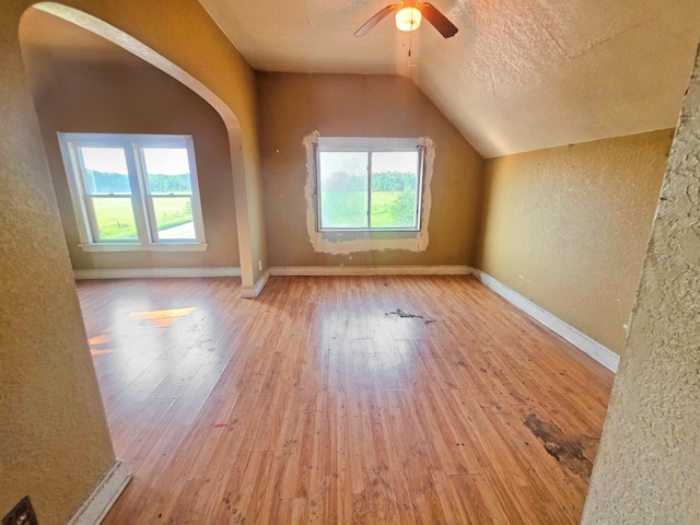 2001 Shilhon Rd, Duluth, MN 55804 - bonus room with hardwood / wood-style flooring, lofted ceiling, a ceiling fan, arched walkways, and plenty of natural light