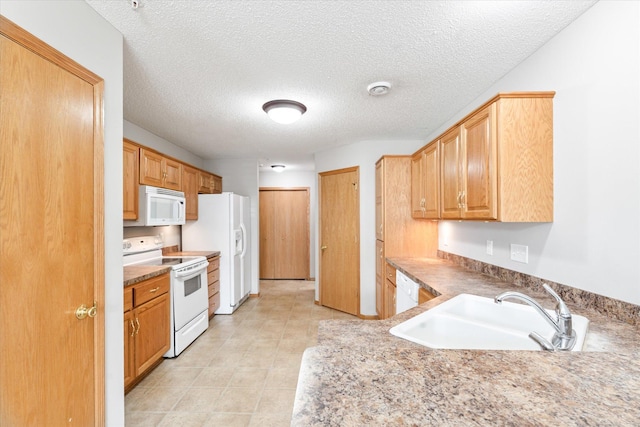 5607 100th Ln N, Brooklyn Park, MN 55443 - kitchen with white appliances, a textured ceiling, and light countertops