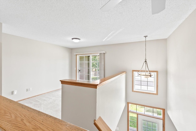 5607 100th Ln N, Brooklyn Park, MN 55443 - hallway featuring an upstairs landing, carpet flooring, and a textured ceiling