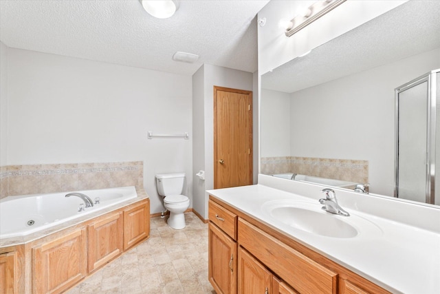 5607 100th Ln N, Brooklyn Park, MN 55443 - full bath featuring a tub with jets, a textured ceiling, a stall shower, and vanity