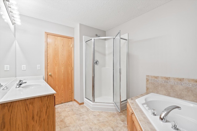 5607 100th Ln N, Brooklyn Park, MN 55443 - full bath with a shower stall, a bath, vanity, and a textured ceiling