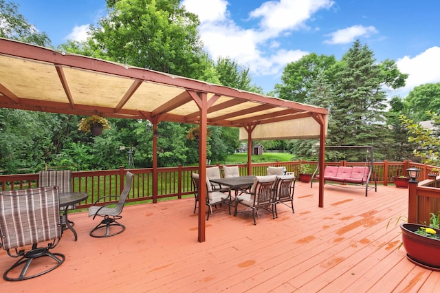 2539 83rd Ct N, Brooklyn Park, MN 55444 - wooden deck featuring outdoor dining space, an outdoor living space, and view of scattered trees