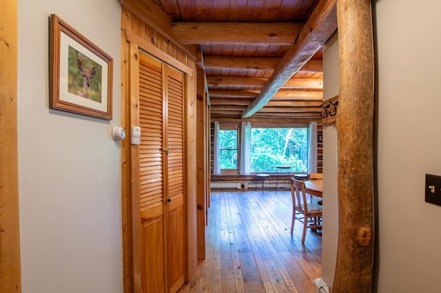31759 County 30, Laporte, MN 56461 - corridor featuring hardwood / wood-style floors and a wood ceiling with exposed beams