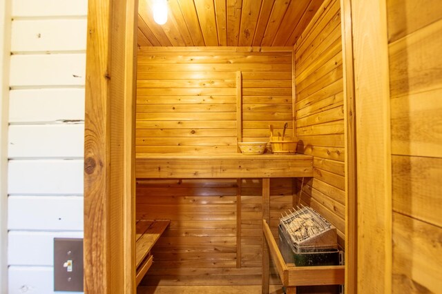 31759 County 30, Laporte, MN 56461 - sauna featuring wooden walls and wooden ceiling