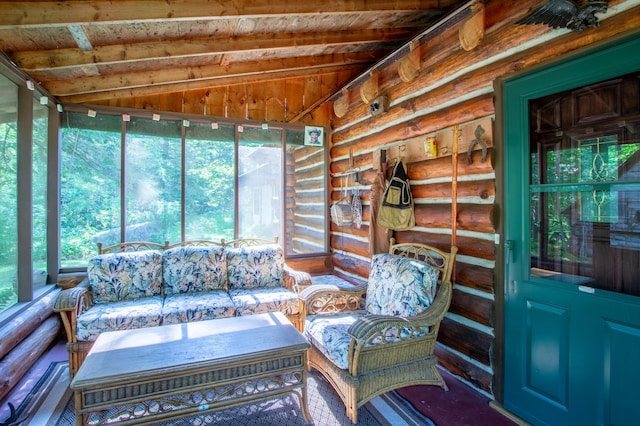 31759 County 30, Laporte, MN 56461 - sunroom with vaulted ceiling and rustic walls