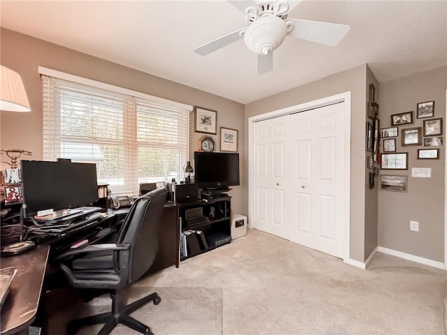 7310 Moose Lake Rd NE, Blackduck, MN 56630 - office featuring light colored carpet and a ceiling fan