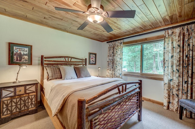 16267 Conners Ln, Sand Lake Twp, WI 54876 - bedroom featuring carpet flooring, wood ceiling, ceiling fan, and crown molding