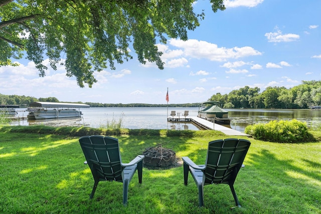 20592 Lehmicke Ln, Trade Lake, WI 54853 - view of green lawn featuring a boat dock and a water view