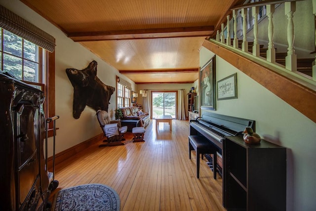 37437 State Highway 7, Big Stone Twp, MN 56278 - living area featuring a wood ceiling with exposed beams and light wood-type flooring